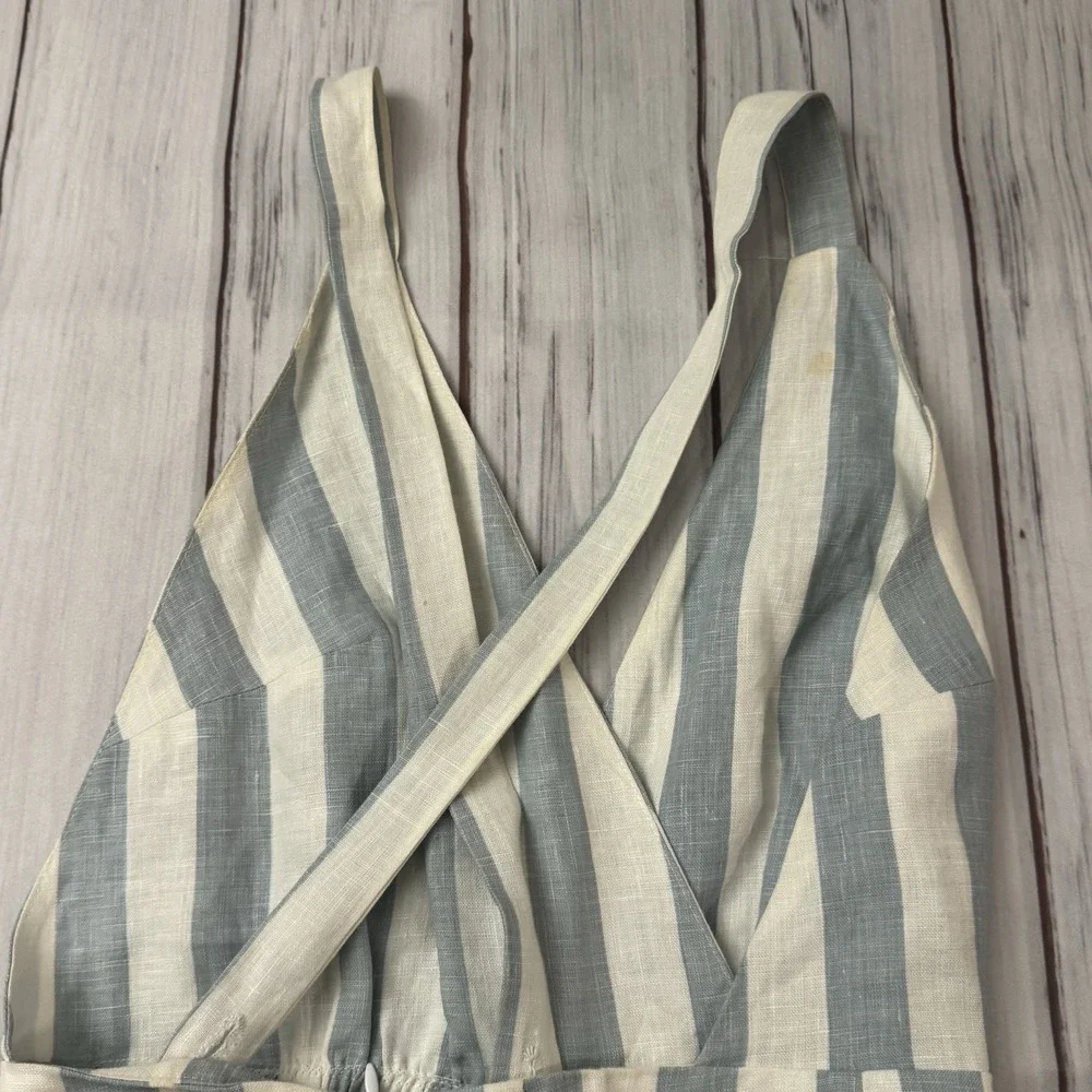 Reformation Striped Blue and Cream Linen-Blend Jumpsuit